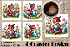 Easter SMALL DINOSAUR Square Coaster Sublimation Design Product Image 1