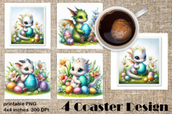 Easter SMALL DINOSAUR Square Coaster Sublimation Design Product Image 1