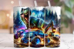 Dinosaur Tumbler Wrap Sublimation, Kids Tumbler, Truck PNG Product Image 1
