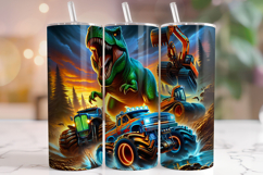 Dinosaur Tumbler Wrap Sublimation, Kids Tumbler, Truck PNG Product Image 1