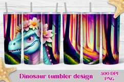 Flower dinosaur sublimation design tumbler wrap 20 Oz, dinosaur tumbler wrap, dinosaur flower sublimation PNG, animals tumbler design.