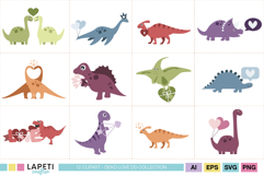 Adorable dinosaur Valentine graphics collection