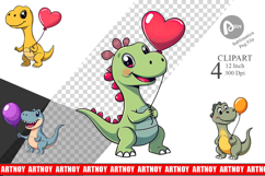 Dino with Balloon Clipart Product Image 1