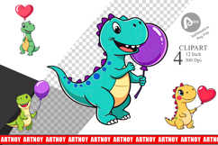 Dino with Balloon Clipart Product Image 1