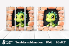 Cute dinosaur in wall tumbler wrap | Cute animal tumbler PNG Product Image 1