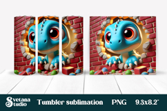 Cute dinosaur in wall tumbler wrap | Cute animal tumbler PNG Product Image 1