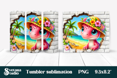 Cute dinosaur in wall tumbler wrap | Cute animal tumbler PNG Product Image 1