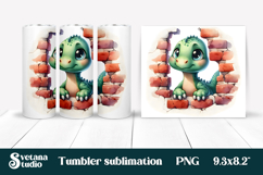 Cute dinosaur in wall tumbler wrap | Cute animal tumbler PNG Product Image 1