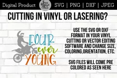 Instructions for using 4th birthday dirt bike quote svg and dxf files in cricut, silhouette, vinyl cutting, or laser machines for projects.