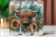 Tumbler Wrap 20 oz - highland cow sunflowers Product Image 1