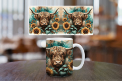Mug Wrap Sublimation - highland cow sunflowers Product Image 1