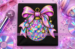Disco Ball Christmas Ornament PNG with Iridescent Bow Product Image 1