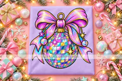 Disco Ball Christmas Ornament PNG with Iridescent Bow Product Image 2