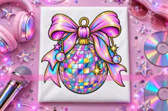 Disco Ball Christmas Ornament PNG with Iridescent Bow Product Image 3
