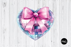 Disco Ball Heart PNG, Coquette Bow Heart PNG, Glitter Heart Product Image 1