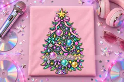 Disco Christmas Tree PNG with Colorful Ornaments and Bows Product Image 3