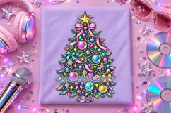 Disco Christmas Tree PNG with Colorful Ornaments and Bows Product Image 4