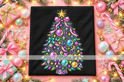 Disco Christmas Tree PNG with Colorful Ornaments and Bows Product Image 5
