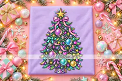 Disco Christmas Tree PNG with Colorful Ornaments and Bows Product Image 2