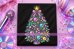 Disco Christmas Tree PNG with Colorful Ornaments and Bows Product Image 1