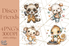 Disco Party Animals Clipart Retro Funky PNG Product Image 1