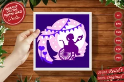 3D Papercut Girl Holding Torch Layered Template Product Image 3