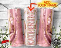 Add Your Own Text / Name Pink Agate Marble Gold Glitter 20oz Product Image 4