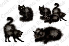 Watercolor Procreate Fluffy Black Cats Clip Art Set Product Image 3
