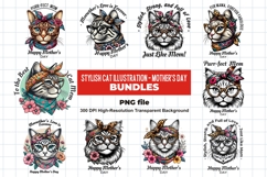 Stylish Cat Mom Illustration Bundle Mother&#039;s Day Sublimation Product Image 1