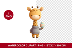 watercolor clipart png - easter egg giraffe Product Image 1