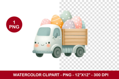 watercolor clipart png - easter egg truck Product Image 1