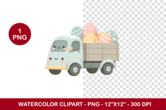 watercolor clipart png - easter egg truck Product Image 1