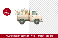 watercolor clipart png - easter egg truck Product Image 1