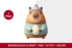 watercolor clipart png - easter egg capybara Product Image 1