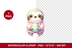 watercolor clipart png - easter egg sloth Product Image 1