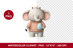 watercolor clipart png - easter egg elephant Product Image 1