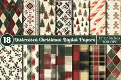 Distressed Christmas Digital Paper | Vintage Plaid & Rustic Product Image 1