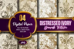 Distressed Ivory Damask Texture Digital Paper | 04 Variation Product Image 1