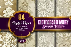 Distressed Ivory Damask Texture Digital Paper | 04 Variation Product Image 1