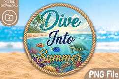Dive Into Summer PNG Sublimation, Round Sea Turtle Ocean PNG Product Image 1