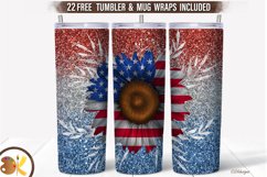 American Sunflower Tumbler Sublimation, 20 oz Skinny Tumbler Product Image 1