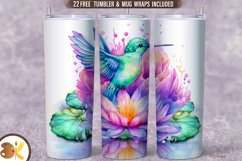 Hummingbird Lotus Tumbler Sublimation, 20 oz Tumbler Wrap Product Image 1