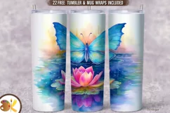 Butterfly Lotus Tumbler Sublimation, 20 oz Tumbler Wrap Product Image 1