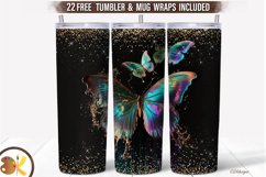 Butterfly Tumbler Sublimation, 20 oz Skinny Tumbler Glitter Product Image 1