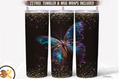 Butterfly Tumbler Wrap Sublimation, 20 oz Skinny Tumbler Png Product Image 1
