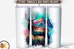 Deer Tumbler Sublimation, 20 oz Skinny Tumbler Camping Wrap Product Image 1