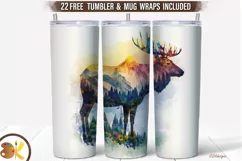 Moose Tumbler Sublimation, 20 oz Skinny Tumbler Camping Png Product Image 1