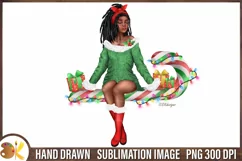 Christmas Afro Woman Png, African American Sublimation Product Image 1