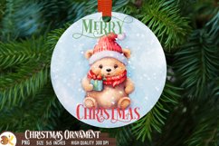 Bear Christmas Ornament Sublimation, Round Ornament Png Product Image 1