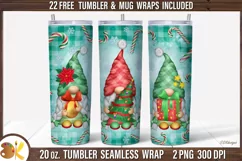 Christmas Gnomes Tumbler Sublimation, 20 oz Tumbler Wrap Png Product Image 1